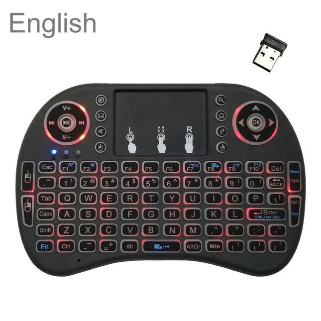 I8 Air Mouse Wireless Keyboard with Touchpad for Smart TVs compact backlit mini keyboard with touchpad and USB dongle