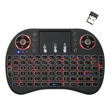 i8 Air Mouse Wireless Keyboard with Touchpad for Smart TVs - compact backlit mini keyboard with touchpad and USB receiver for smart TV navigation