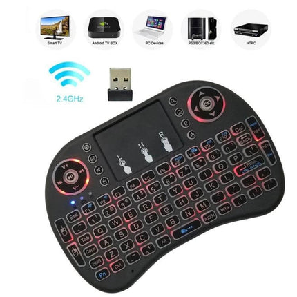 i8 Air Mouse Wireless Keyboard with Touchpad for Smart TVs compact backlit mini keyboard with 2.4GHz USB dongle