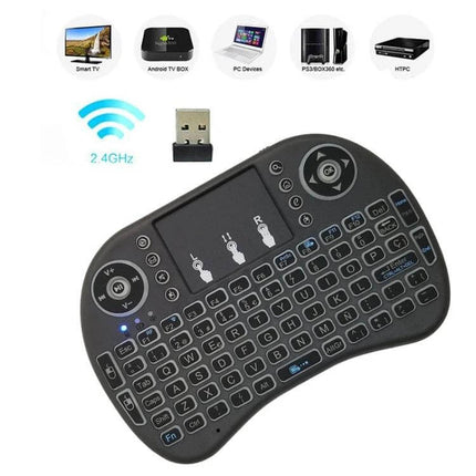 i8 Air Mouse Wireless Keyboard with Touchpad for Smart Devices - Spanish Layout compact 92-key 2.4GHz wireless mini keyboard with USB dongle