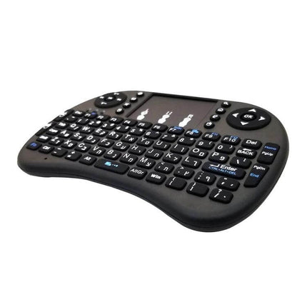 I8 Wireless Keyboard with Touchpad for Smart Devices in Hebrew compact wireless Hebrew-layout keyboard with touchpad for smart TVs and media centers