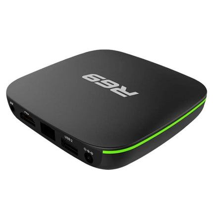 HD Android Smart TV Box for Streaming Media with Remote Control - compact black streaming device with USB ports and green LED accent