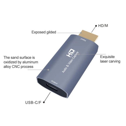 Z50 USB-C to HDMI Video Capture Device for Daily Recording - compact HDMI-to-USB-C capture with aluminum body, HD video & audio input for meetings and streaming