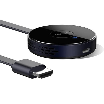 Wireless HDMI Dongle Kit for Screen Mirroring Devices showing compact round receiver and HDMI cable for TV or monitor mirroring