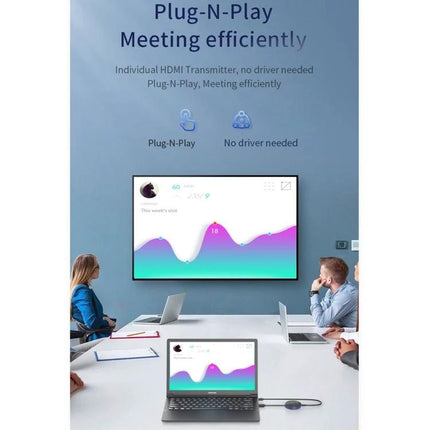 Wireless HDMI Dongle Kit for Screen Mirroring Devices showing laptop mirrored to TV in a meeting room