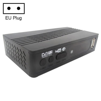 High-Definition Digital TV Receiver with EU Plug for Home Use - black DVB-T2 set-top box with USB and EU plug