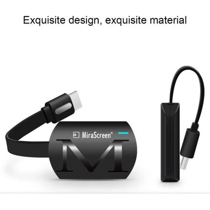 MiraScreen G4 Wireless HDMI Dongle for TV Screen Mirroring black compact dongle with built-in cable showing sleek design