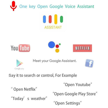 G20S Air Mouse Remote for TV and PC Device Control showing Google Assistant, YouTube, Netflix and voice command icons
