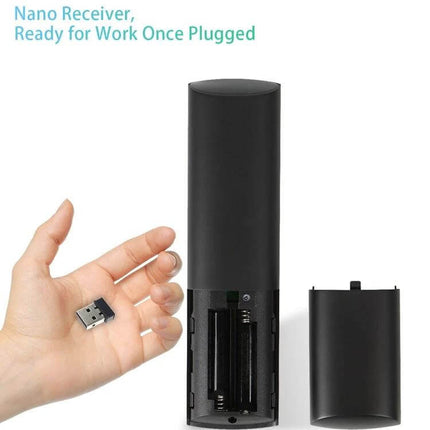 G20S Air Mouse Remote for TV and PC Device Control showing nano USB receiver and open battery compartment