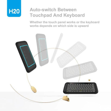 H20 Wireless Touchpad Keyboard for Everyday Computing Tasks showing auto-switch between touchpad and keyboard in compact design