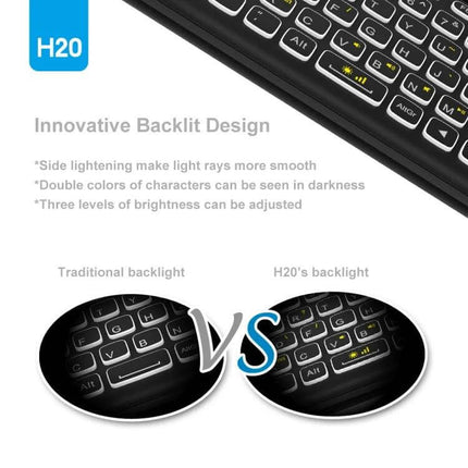 H20 Wireless Touchpad Keyboard for Everyday Computing Tasks backlit compact wireless keyboard with integrated touchpad and media keys
