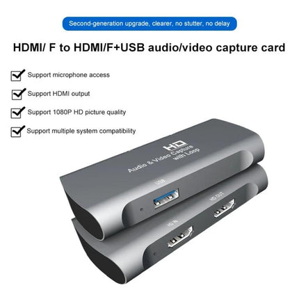 Portable HDMI Video and Audio Capture Device for Everyday Use - aluminum HDMI to USB capture card, 1080P, microphone support, HDMI output, plug-and-play