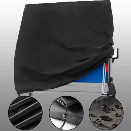 Table Tennis Table Cover 165x70x185cm Protects Outdoor Tables - black polyester waterproof cover with drawstring and compact fold