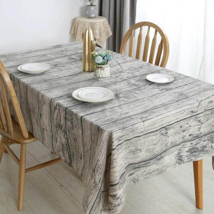 Tablecloth For Dining Tables 100X140 Cm Simple Everyday Use - gray wood-grain cotton-linen oilproof tablecloth on rectangular dining table