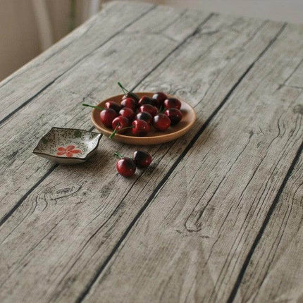 Tablecloth For Dining Tables 100X140 Cm Simple Everyday Use gray wood-grain cotton-linen oilproof surface on rectangular table with cherries