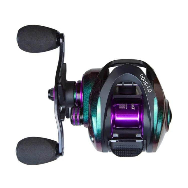 Takumi-S Metal Casting Fishing Reel With Alarm For Everyday Use – aurora mirror finish, purple-plated line cup, lightweight 5–30g casting, built-in fish alarm
