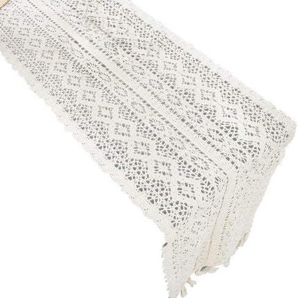 Tassel Lace Floral Table Runner Crochet Cotton Blend 24x180cm white crochet lace runner with tassels for dining table protection and decoration