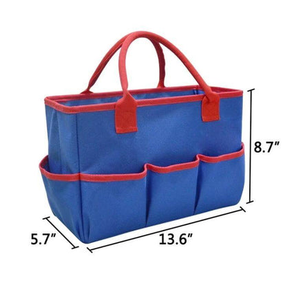 Teacher Stationery Storage Bag For Classroom Supplies Large Interior blue tote with red trim and exterior pockets