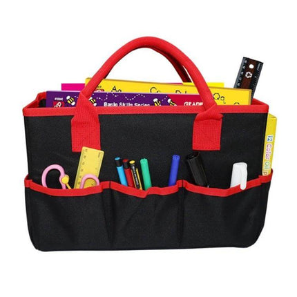 Teacher Stationery Storage Bag For Classroom Supplies Large Interior black red tote with markers scissors rulers and notebooks