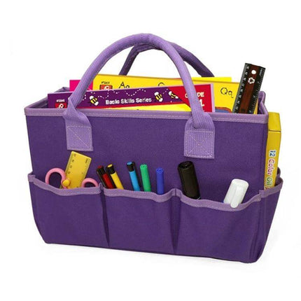 Teacher Stationery Storage Bag For Classroom Supplies Large Interior purple organizer tote with markers rulers scissors and books