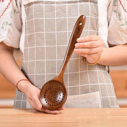 Teak Wood Kitchen Utensil Set Nonstick Pot Shovel And Spoons - polished teak long-handled slotted ladle for nonstick cookware
