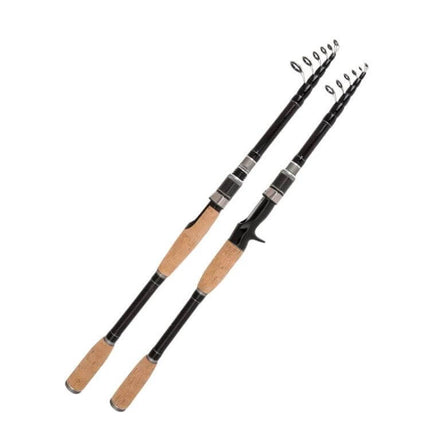 1.8m Telescopic Carbon Lure Rod For River And Lake Fishing - compact carbon telescopic lure rod with cork handle, reinforced guide eye, ideal for river and lake casting