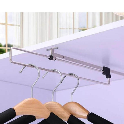 Telescopic Rail Pull Out Wardrobe Clothes Hanger 25cm installed under shelf with metal rail and sliding guide for extra hanging space