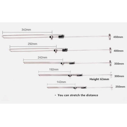 Telescopic Rail Pull Out Wardrobe Clothes Hanger 25cm showing multiple adjustable lengths and dimensions with metal body and sliding guide