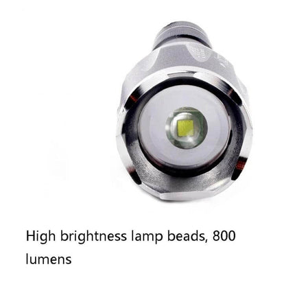 Telescopic Zoom LED Flashlight Rechargeable for Everyday Tasks - front view of aluminum flashlight head showing LED, telescopic zoom and 800 lumens