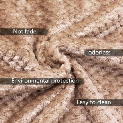Thick Coral Fleece Blanket For Sofa, 200x230cm Warm – plush brown coral fleece close-up showing soft pile, easy to clean, odorless, not fade, environmental protection