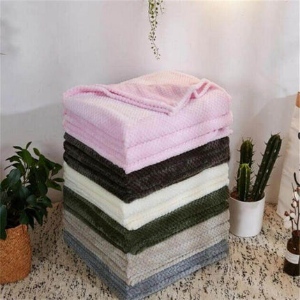 Thick Coral Fleece Blanket For Sofa, 200x230cm Warm stacked plush blankets in assorted colors on rug