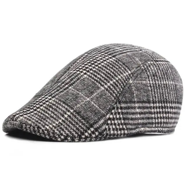 Thick Warm British Style Lattice Woolen Cap for Men 