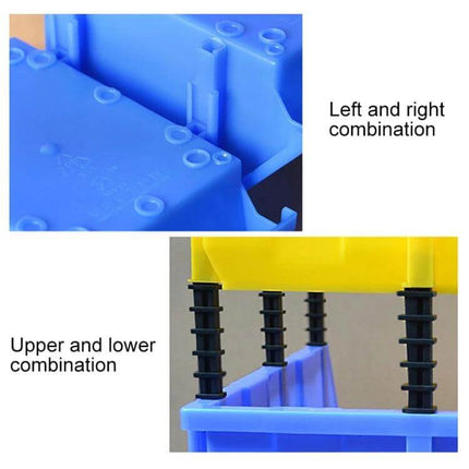 Thickened Oblique Plastic Box For Parts Storage 25x15x12cm showing blue modular left-right and upper-lower combination features