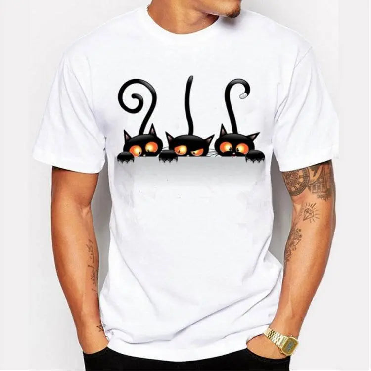 Three Cats Pattern Printing T-Shirt for Men in All Sizes