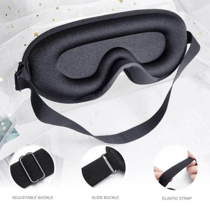 Three-Dimensional Breathable Sleep Eye Mask for Light Blocking, Black — black 3D breathable memory foam sleep mask with adjustable elastic strap and nose light-blocking seal