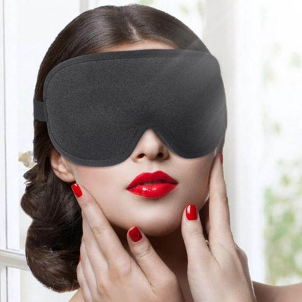 Three-Dimensional Breathable Sleep Eye Mask for Light Blocking, Black on model wearing rebound memory foam, full nose coverage for total blackout