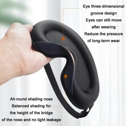 Three-Dimensional Breathable Sleep Eye Mask for Light Blocking, Black showing 3D breathable contour, nose shading and adjustable strap for full light blocking