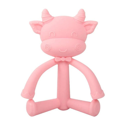 Three-Dimensional Cartoon Silicone Baby Teether for Soothing Gums – pink cow-shaped silicone teether for babies over 3 months, lightweight 10x8x4.3cm