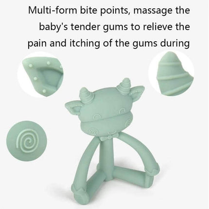 Three-Dimensional Cartoon Silicone Baby Teether for Soothing Gums - mint green cow-shaped silicone teether with multi-form bite points, 10x8x4.3cm, 51g