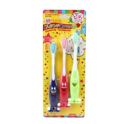 Three-Pack Cartoon Toothbrushes For Kids Daily Brushing - 15 cm soft-bristle ergonomic anti-skid handles with hollowed-out cartoon smile for kids