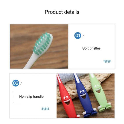 Three-Pack Cartoon Toothbrushes For Kids Daily Brushing - 15 cm soft nylon bristles with anti-skid ergonomic handles and hollowed-out cartoon smile