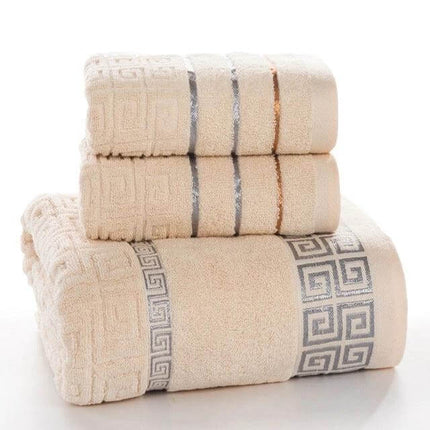 Three-Piece Cotton Towel Bath Set For Everyday Use - Beige bath towel 70x140cm with two 34x70cm hand towels, soft absorbent cotton set