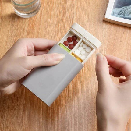 Three-Piece Portable Pill Box For Daily Use Ideal For Home Or Travel - compact ABS plastic pill organizer with removable divider and pull-out lid