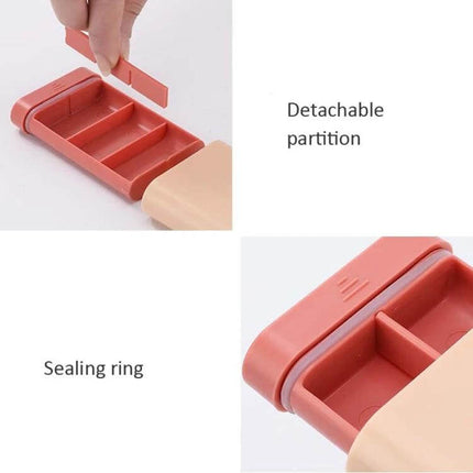 Three-Piece Portable Pill Box For Daily Use Ideal For Home Or Travel showing removable divider, sealing ring and four compartments in compact ABS plastic case