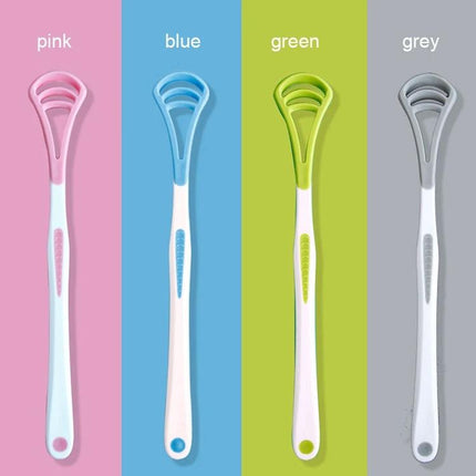 Tongue Cleaner Brush Ergonomic Grip For Fresh Breath – four-color tongue scraper set with matte non-slip ergonomic PP handle (pink blue green grey)