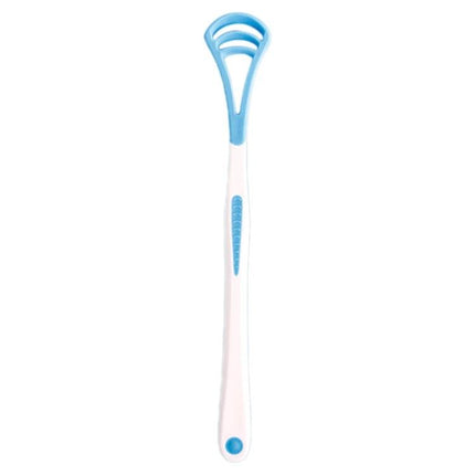 Tongue Cleaner Brush Ergonomic Grip For Fresh Breath - blue and white long-handled tongue scraper with matte non-slip grip