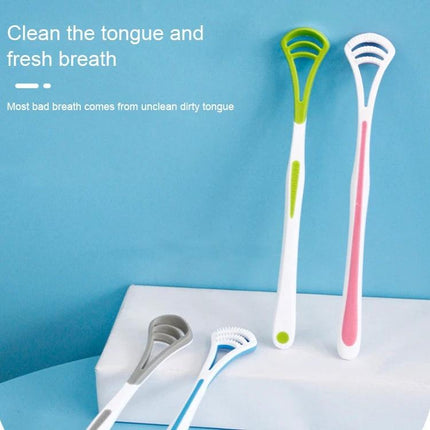 Tongue Cleaner Brush Ergonomic Grip For Fresh Breath - long-handled tongue cleaner with matte ergonomic grip in assorted colors