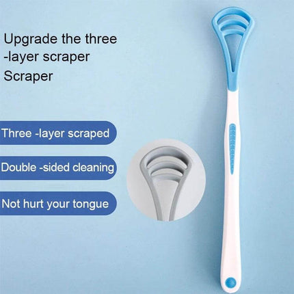 Tongue Cleaner Brush Ergonomic Grip For Fresh Breath - blue and white matte PP tongue scraper with ergonomic non-slip handle for daily cleaning