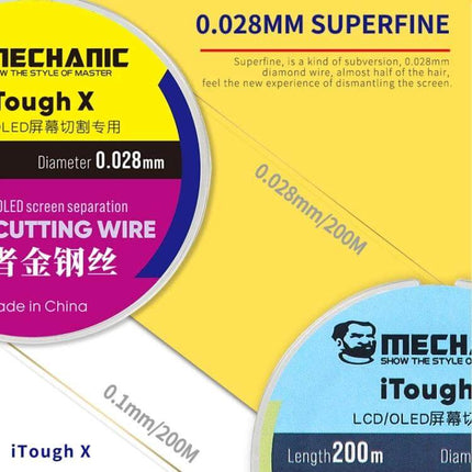 Tough Cutting Wire for LCD and OLED Screen Separation – 0.028mm diamond-coated ultra-fine cutting wire for precise panel separation (200m spool)
