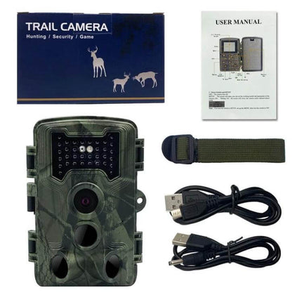 Trail Camera With 2 Inch LCD And Infrared Night Vision For Wildlife Monitoring - camouflage game camera kit with straps, USB cables, manual